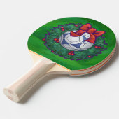 Wit, blauw feestelijk Voetbal op groen Tafeltennisbatje (Voorkant Gekanteld)