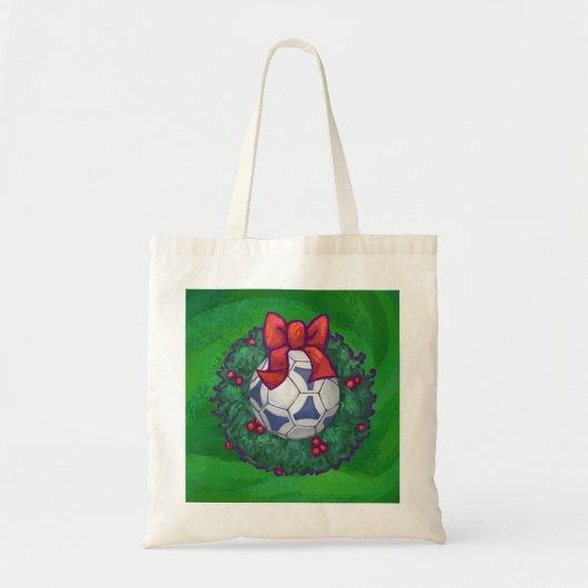 Wit, blauw feestelijk Voetbal op groen Tote Bag (Voorkant)