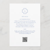 Wit + Blauw | Floral Monogrammed QR Code Wedding Informatiekaartje (Voorkant)