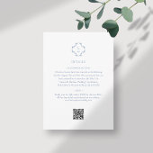 Wit + Blauw | Floral Monogrammed QR Code Wedding Informatiekaartje