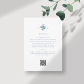 Wit + Blauw | Floral Monogrammed QR Code Wedding Informatiekaartje