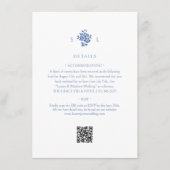 Wit + Blauw | Floral Monogrammed QR Code Wedding Informatiekaartje (Voorkant)