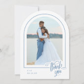 Wit Blauw Foto Trouwen Dank u kaart (Voorkant)