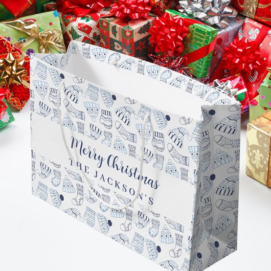 Wit blauw gebreide winter draag kerst groot cadeauzakje