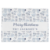 Wit blauw gebreide winter draag kerst groot cadeauzakje (Achterkant)