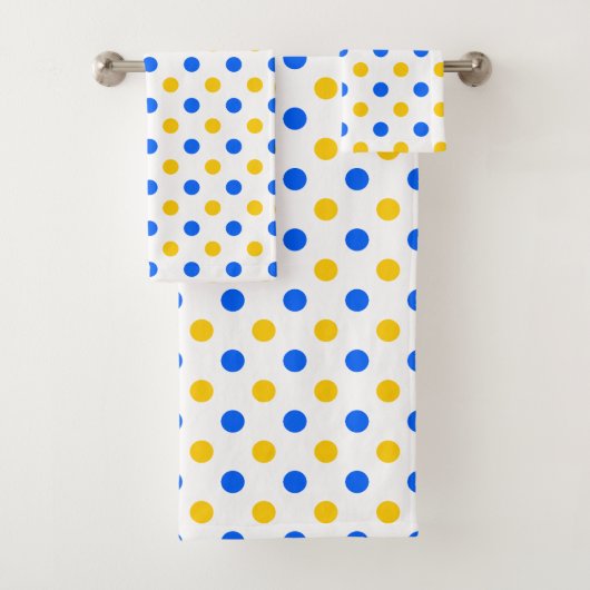 Wit Blauw Geel Stippen Design  Bad Handdoek (Insitu)