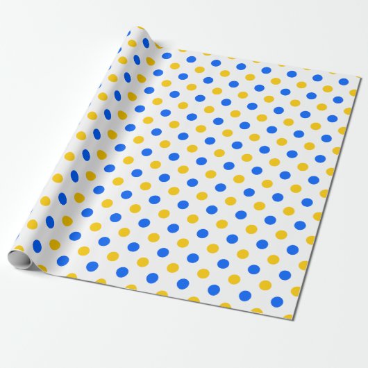 Wit Blauw Geel Stippen Design  Cadeaupapier (Uitgerold)