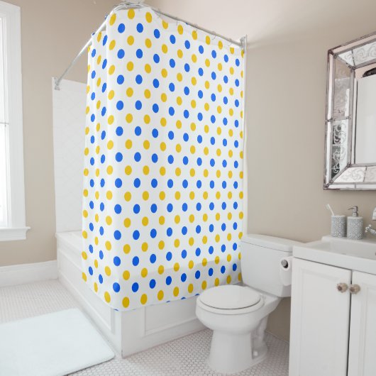 Wit Blauw Geel Stippen Design Douchegordijn (In situ)