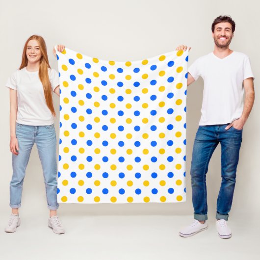 Wit Blauw Geel Stippen Design  Fleece Deken (In situ)