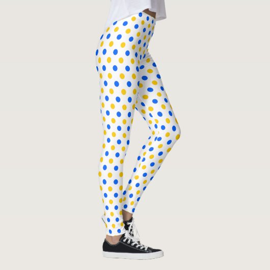 Wit Blauw Geel Stippen Design  Leggings (Rechts)