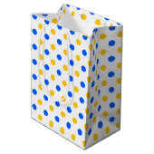 Wit Blauw Geel Stippen Design  Medium Cadeauzakje (Achterkant Gekanteld)