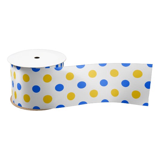 Wit Blauw Geel Stippen Design  Satijnen Lint (Spoel)