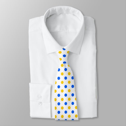 Wit Blauw Geel Stippen Design  Stropdas (Gebonden)