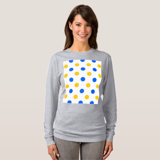 Wit Blauw Geel Stippen Design T-shirt (Voorkant volledig)