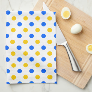 Wit Blauw Geel Stippen Design  Theedoek