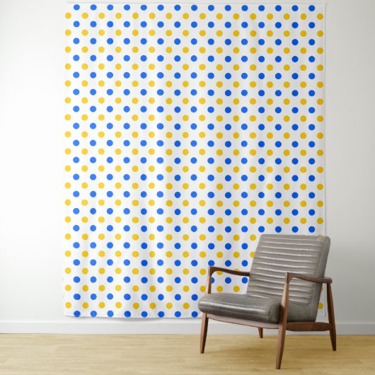 Wit Blauw Geel Stippen Design  Wandkleed (In situ)