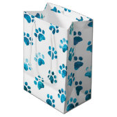 Wit Blauw Gestructureerd Paw Print Patroon Medium Cadeauzakje (Voorkant Gekanteld)