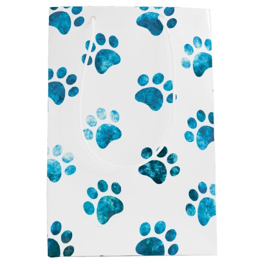 Wit Blauw Gestructureerd Paw Print Patroon Medium Cadeauzakje (Voorkant)