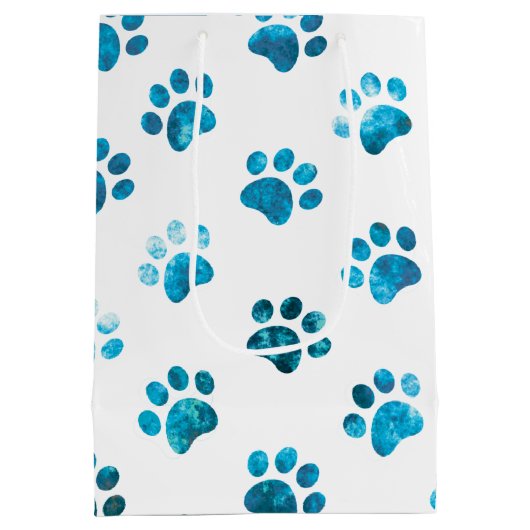 Wit Blauw Gestructureerd Paw Print Patroon Medium Cadeauzakje (Achterkant)