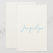 Wit Blauw Gewoon Elegante Moderne Kalligrafie Naam Briefpapier (Voorkant / Achterkant)