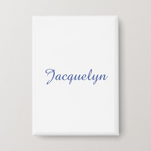 Wit Blauw Gewoon Elegante Moderne Kalligrafie Naam Button (Voorkant)