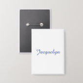 Wit Blauw Gewoon Elegante Moderne Kalligrafie Naam Button (Voorkant / Achterkant)