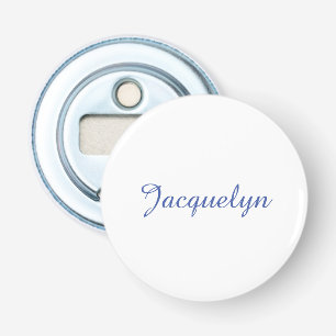 Wit Blauw Gewoon Elegante Moderne Kalligrafie Naam Button Flesopener