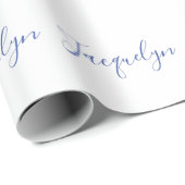 Wit Blauw Gewoon Elegante Moderne Kalligrafie Naam Cadeaupapier (Rol Hoek)