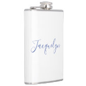 Wit Blauw Gewoon Elegante Moderne Kalligrafie Naam Heupfles (Rechts)