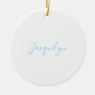 Wit Blauw Gewoon Elegante Moderne Kalligrafie Naam Keramisch Ornament