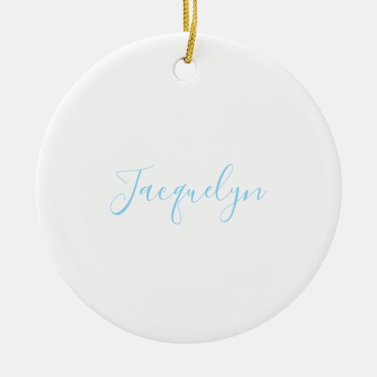 Wit Blauw Gewoon Elegante Moderne Kalligrafie Naam Keramisch Ornament (Voorkant)