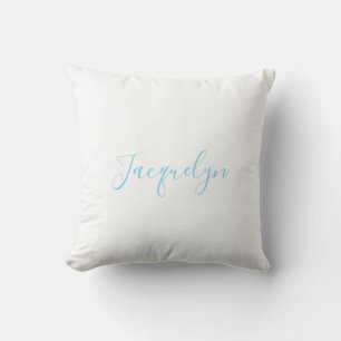 Wit Blauw Gewoon Elegante Moderne Kalligrafie Naam Kussen