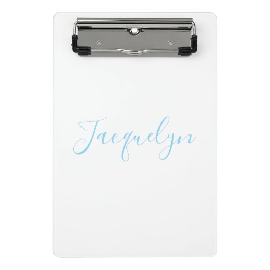 Wit Blauw Gewoon Elegante Moderne Kalligrafie Naam Mini Klembord (Voorkant)