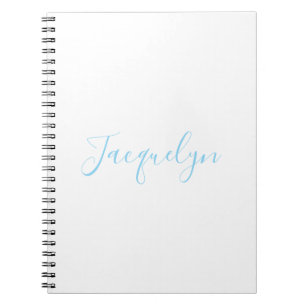Wit Blauw Gewoon Elegante Moderne Kalligrafie Naam Notitieboek