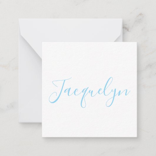Wit Blauw Gewoon Elegante Moderne Kalligrafie Naam Notitiekaartje (Voorkant)