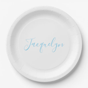 Wit Blauw Gewoon Elegante Moderne Kalligrafie Naam Papieren Bordje