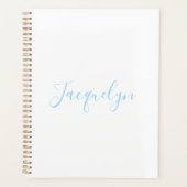 Wit Blauw Gewoon Elegante Moderne Kalligrafie Naam Planner (Voorkant)