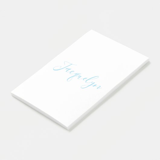 Wit Blauw Gewoon Elegante Moderne Kalligrafie Naam Post-it® Notes (Schuin)