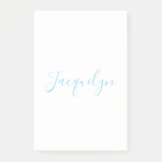 Wit Blauw Gewoon Elegante Moderne Kalligrafie Naam Post-it® Notes (Voorkant)