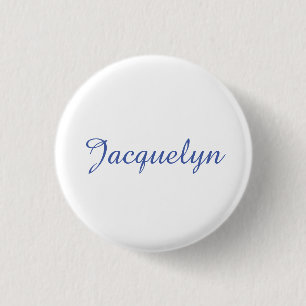 Wit Blauw Gewoon Elegante Moderne Kalligrafie Naam Ronde Button 3,2 Cm