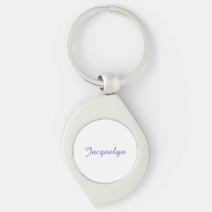 Wit Blauw Gewoon Elegante Moderne Kalligrafie Naam Sleutelhanger