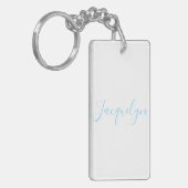 Wit Blauw Gewoon Elegante Moderne Kalligrafie Naam Sleutelhanger (Voorkant Links)