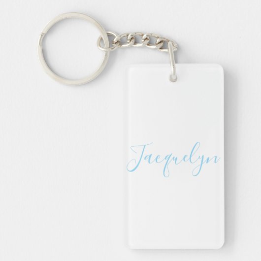 Wit Blauw Gewoon Elegante Moderne Kalligrafie Naam Sleutelhanger (Voorkant)
