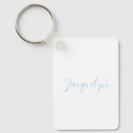 Wit Blauw Gewoon Elegante Moderne Kalligrafie Naam Sleutelhanger (Voorkant)