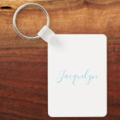 Wit Blauw Gewoon Elegante Moderne Kalligrafie Naam Sleutelhanger (Voorkant)