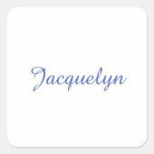 Wit Blauw Gewoon Elegante Moderne Kalligrafie Naam Vierkante Sticker (Voorkant)