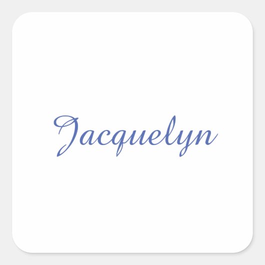 Wit Blauw Gewoon Elegante Moderne Kalligrafie Naam Vierkante Sticker (Voorkant)