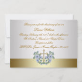 Wit Blauw Goud Baby Boy Foto Doop Kaart (Achterkant)