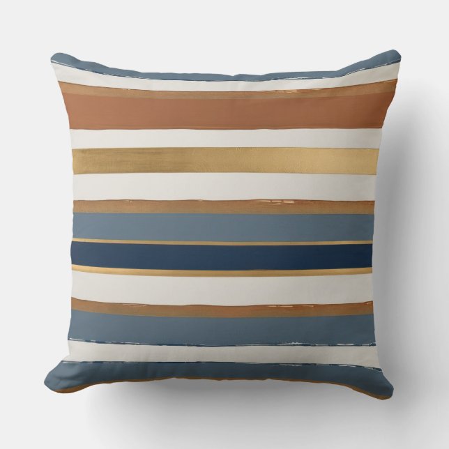Wit blauw goud en koper horizontale strepen kussen (Voorkant)