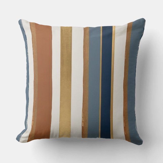 Wit blauw goud en koperen strepen kussen (Voorkant)